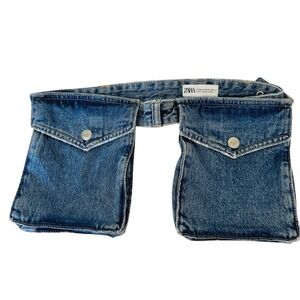 Zara Distressed Denim Utility Belt With Pockets  Woman's Size Medium RN 77302